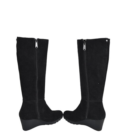 Donald J Pliner Black Suede Tall Boots Wedge Heel Knee High Platform Size 8 - Picture 6 of 13